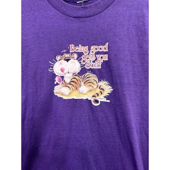 Vintage 80s Single Stitch Baby Tee Being Good Gets You Stuff Tiger Shirt Size XS - Picture 3 of 3